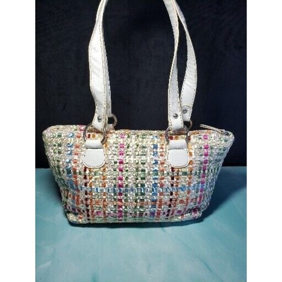 Lina Ribbon Weave Woven Handbag Purse Zipper Zip Top Bag NWOT - Picture 2 of 8